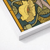 Pigeon et Pavots - Maurice Pillard Verneuil Art Print / Canvas Framed Nouveau-style Stylized Yellow Poppy Intricate, Verneuil’s Feathered