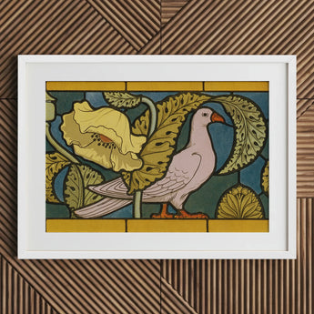 Pigeon et Pavots - Maurice Pillard Verneuil Art Print / Canvas Framed Nouveau-style Pale Pink Dove Orange, Verneuil’s Feathered Muse,