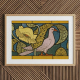 Pigeon et Pavots - Maurice Pillard Verneuil Art Print / Canvas Framed Stylized Pink Dove Orange Beak, Verneuil’s Feathered Muse, Nouveau’s