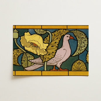 Pigeon et Pavots - Maurice Pillard Verneuil Art Print / Canvas Rectangular Art Print Stylized Pink Dove Orange Beak Maurice Pillard