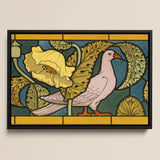 Pigeon et Pavots - Maurice Pillard Verneuil Art Print / Canvas Stained Glass Art Print Pale Pink Dove Orange Maurice Pillard Verneuil,