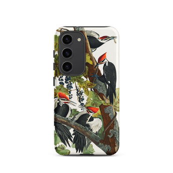 Pileated Woodpecker - John James Audubon Phone Case Samsung Galaxy S23 / Matte Phone Case Detailed Illustration Woodpeckers Black White