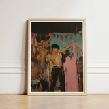 Framed Artwork Shirtless Man Black Pants Gold Accessories Party Art Print, Gay Rajasthani