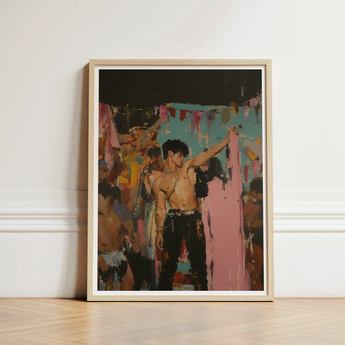 Framed Artwork Shirtless Man Black Pants Gold Accessories Party Art Print, Gay Rajasthani