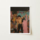 Pin-up - Gay Rajasthani After Party Art Print / Canvas Vibrant Framed Shirtless Man Black Pants, Prints