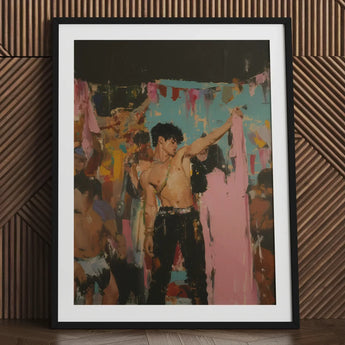 Pin-up - Gay Rajasthani After Party Art Print / Canvas Black-framed White Mat Expressive Painting Shirtless, Prints