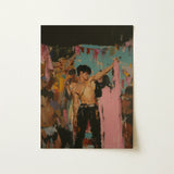 Pin-up - Gay Rajasthani After Party Art Print / Canvas Vibrant Abstract Painting Muscular Man Black Pants Gold, Prints