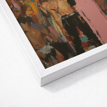 Vibrant Abstract Painting Sleek White Frame Bold Strokes Party Art Print, Gay Rajasthani
