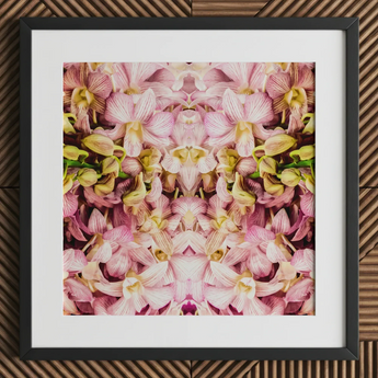 Pink Kaleidoscope - Thai Orchid Art Print / Canvas Framed Artwork Symmetrical Kaleidoscopic Pattern Pink Yellow Orchids Orchid Art,