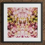 Pink Kaleidoscope - Thai Orchid Art Print / Canvas Framed Artwork Symmetrical Kaleidoscopic Pattern Yellow Orchids, Photography, Floral