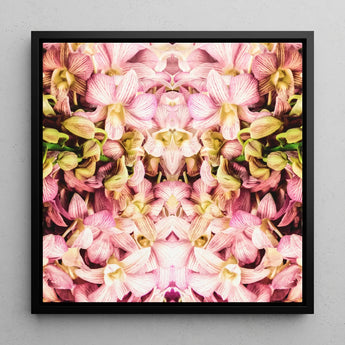 Pink Kaleidoscope - Thai Orchid Art Print / Canvas Framed Square Artwork Symmetrical Kaleidoscopic Pattern Pink Cream Orchid Art,