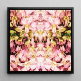 Pink Kaleidoscope - Thai Orchid Art Print / Canvas Framed Square Artwork Symmetrical Kaleidoscopic Pattern Cream, Photography, Floral