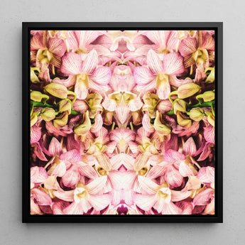 Pink Kaleidoscope - Thai Orchid Art Print / Canvas Framed Square Artwork Symmetrical Kaleidoscopic Pattern Cream, Photography, Floral