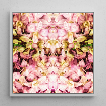 Pink Kaleidoscope - Thai Orchid Art Print / Canvas Framed Square Artwork Symmetrical Mirrored Pattern Pink Pale Kaleidoscopic Orchid Art,