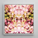 Pink Kaleidoscope - Thai Orchid Art Print / Canvas Framed Square Artwork Symmetrical Mirrored Pattern Pale Kaleidoscopic, Photography,