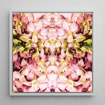 Pink Kaleidoscope - Thai Orchid Art Print / Canvas Framed Square Artwork Symmetrical Mirrored Pattern Pale Kaleidoscopic, Photography,