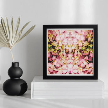 Pink Kaleidoscope - Thai Orchid Art Print / Canvas Framed Symmetrical Floral Artwork Yellow Blossoms Kaleidoscopic, Photography, Fantasy