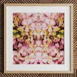 Pink Kaleidoscope - Thai Orchid Art Print / Canvas Square-framed Artwork Symmetrical Mirrored Pattern Yellow Orchids Kaleidoscopic,