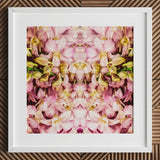Pink Kaleidoscope - Thai Orchid Art Print / Canvas White-framed Artwork Symmetrical Kaleidoscopic Pattern Yellow Orchids, Photography,