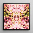 Pink Kaleidoscope - Trippy Orchid Art Framed Canvas, 12x12’’ / 31x31cm / Black Floating Frame, Symmetrical Kaleidoscopic Pattern Pink
