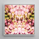 Pink Kaleidoscope - Trippy Orchid Art Framed Canvas, 12x12’’ / 31x31cm / White Floating Frame, Symmetrical Pink Yellow Orchid Pattern White