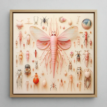 Pink Mama Moth - Alien Species Taxonomy Art Print / Canvas, 12x12’’ / 31x31cm / Natural Frame, Posters Prints & Visual Artwork, Toby Leon