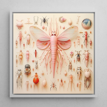 Pink Mama Moth - Alien Species Taxonomy Art Print / Canvas, 12x12’’ / 31x31cm / White Frame, Posters Prints & Visual Artwork, Toby Leon