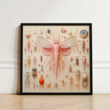Framed Artwork Central Pink Intricately Detailed Insect Translucent Mama Moth, Revolutionizes, Xenoentomological Art