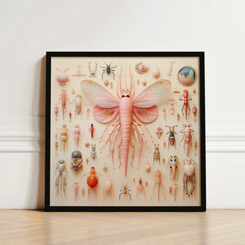 Framed Artwork Central Pink Intricately Detailed Insect Translucent Mama Moth, Revolutionizes, Xenoentomological Art