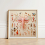 Framed Artwork Central Pink Butterfly-like Insect Delicate Wings Mama Moth, Revolutionizes, Xenoentomological Art