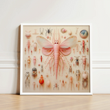 Framed Artwork Central Pink Intricately Detailed Moth Translucent Mama, Revolutionizes, Xenoentomological Art