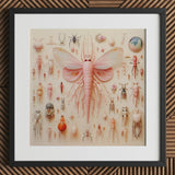 Pink Mama Moth - Alien Species Taxonomy Art Print / Canvas Framed Artwork Central Insect Translucent Wings Surrounded, Revolutionizes,