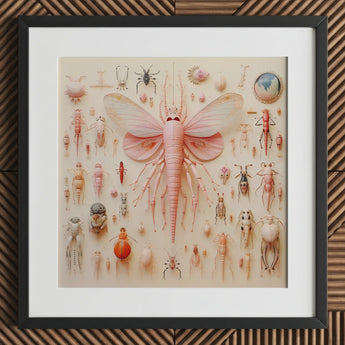 Pink Mama Moth - Alien Species Taxonomy Art Print / Canvas Framed Artwork Central Insect Translucent Wings Surrounded, Revolutionizes,
