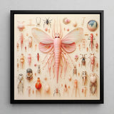 Pink Mama Moth - Alien Species Taxonomy Art Print / Canvas Framed Artwork Central Intricately Detailed Insect Translucent, Revolutionizes,