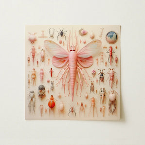 Pink Mama Moth - Alien Species Taxonomy Art Print / Canvas Intricately Detailed Insect Sculpture Translucent Wings Segmented,
