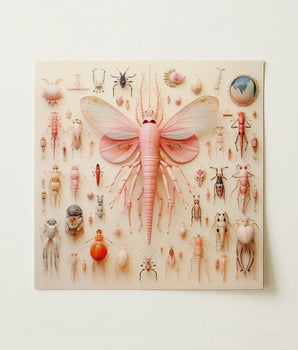 Pink Intricately Detailed Insect Sculpture Translucent Wings Segmented Mama Moth, Revolutionizes, Xenoentomological Art