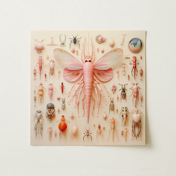 Pink Mama Moth - Alien Species Taxonomy Art Print / Canvas Intricately Detailed Insect Sculpture Translucent Wings Segmented,
