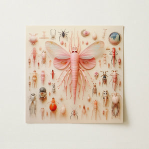 Pink Mama Moth - Alien Species Taxonomy Art Print / Canvas, Pink Mama Moth, Mama Moth Revolutionizes, Revolutionizes Xenoentomological Art