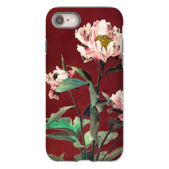 Pink Peonies - Ogawa Kazumasa Floral Phone Case Iphone 8 / Matte Floral-patterned Iphone Case Pink Peonies Deep Red Background Kazumasa