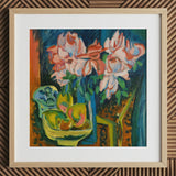 Pink Roses - Ernst Ludwig Kirchner Art Print / Canvas, 12x12’’ / 31x31cm / Natural Frame / Matboard, Posters Prints & Visual Artwork, Toby