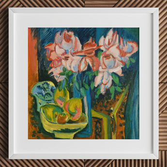 Pink Roses - Ernst Ludwig Kirchner Art Print / Canvas, 12x12’’ / 31x31cm / White Frame / Matboard, Posters Prints & Visual Artwork, Toby