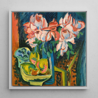 Pink Roses - Ernst Ludwig Kirchner Art Print / Canvas, 12x12’’ / 31x31cm / White Frame, Posters Prints & Visual Artwork, Toby Leon