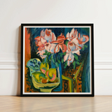 Pink Roses - Ernst Ludwig Kirchner Art Print / Canvas Framed Painting Vibrant Life White Flowers Blue, Kirchner’s, Unbridled Emotion Prints