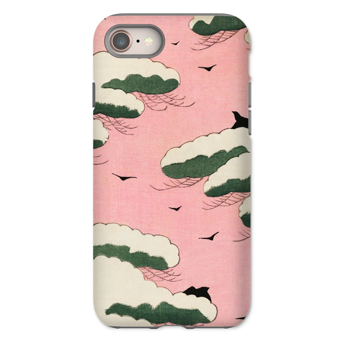 Pink Sky Watanabe Seitei Bijutsu Sekai Art Iphone Case, 8 / Matte, Phone Case Pink Background Stylized Green Clouds Birds