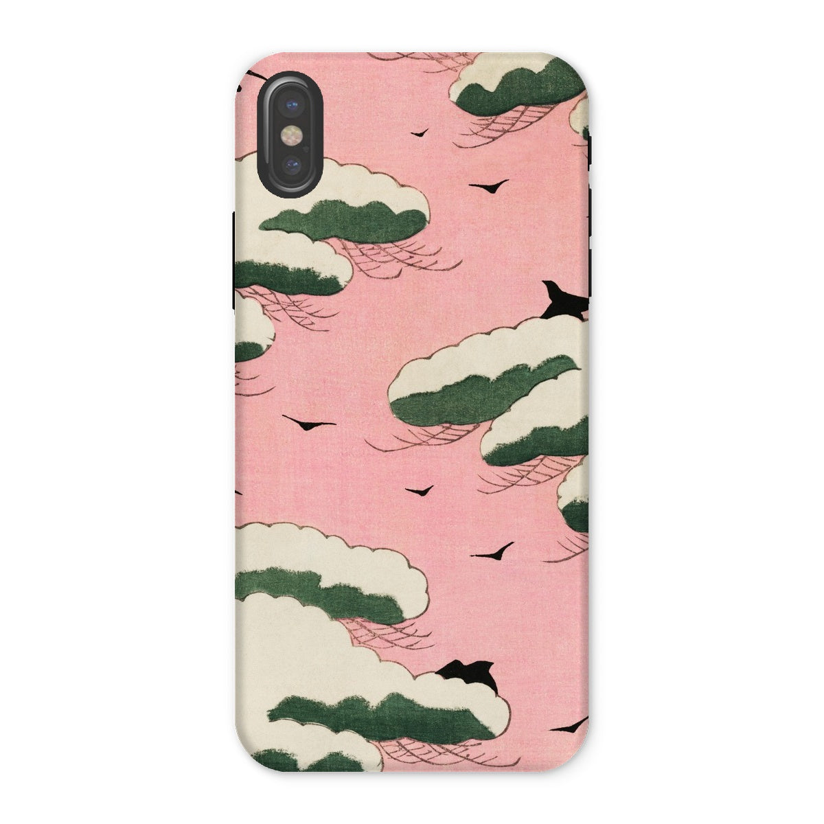 Pink Sky Watanabe Seitei Bijutsu Sekai Art Iphone Case, x / Matte, Phone Case Pink Background Stylized Green White Clouds