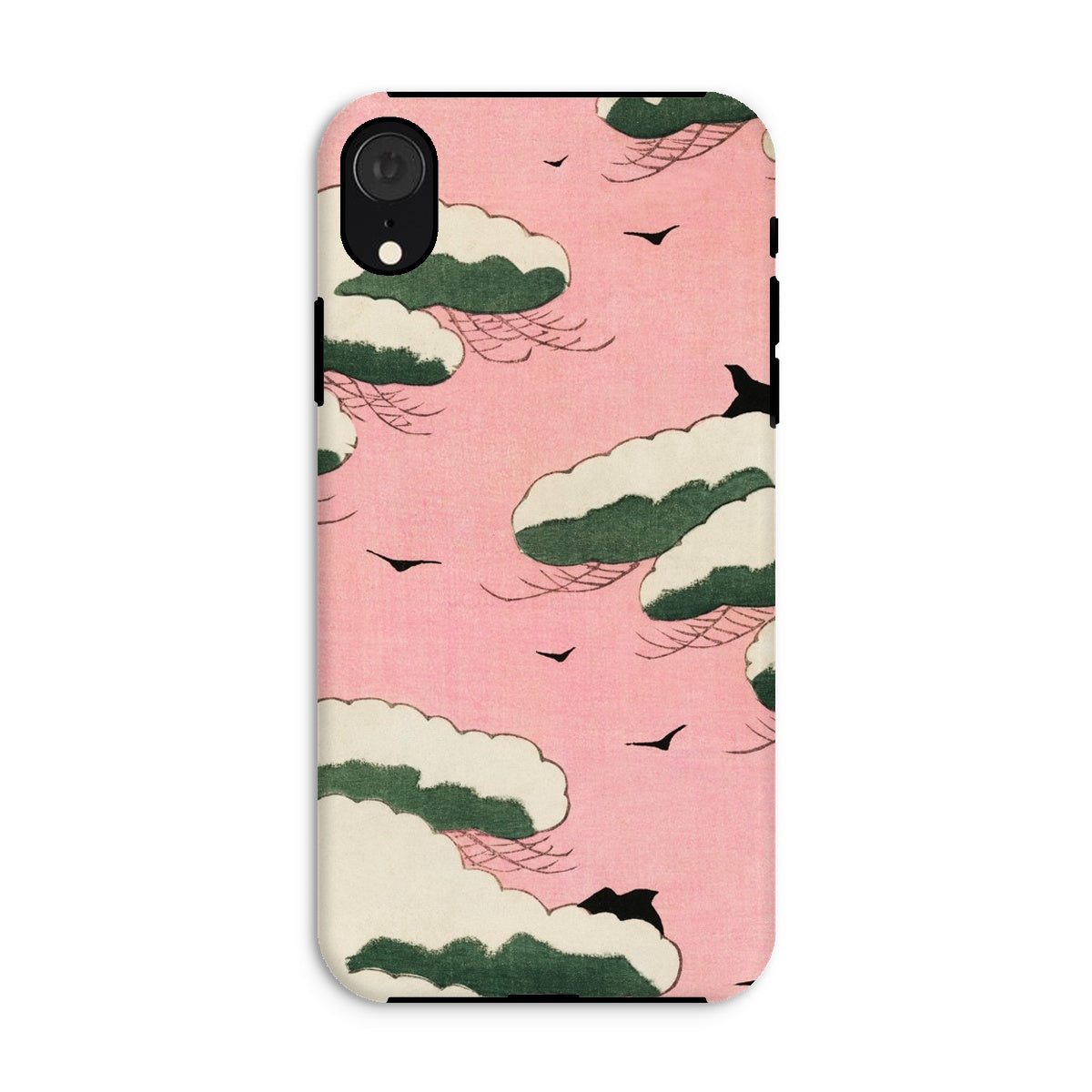 Pink Sky Watanabe Seitei Bijutsu Sekai Art Iphone Case, Xr / Matte, Phone Case Pink Background Stylized Green White Clouds