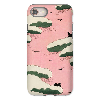 Pink Sky - Watanabe Seitei Bijutsu Sekai Art Phone Case Iphone 8 / Matte Phone Case Pink Background Stylized Green Clouds Birds Watanabe