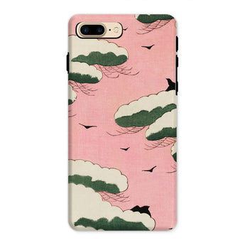 Pink Sky - Watanabe Seitei Bijutsu Sekai Art Phone Case Iphone 8 Plus / Matte Iphone Case Pink Background Stylized Green Clouds Birds