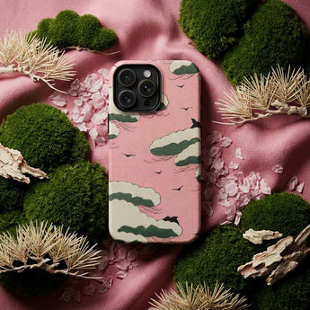 Pink Sky - Watanabe Seitei Bijutsu Sekai Art Phone Case Pink Phone Case Whimsical Sky Design Green White Watanabe Seitei, Bijutsu Sekai,