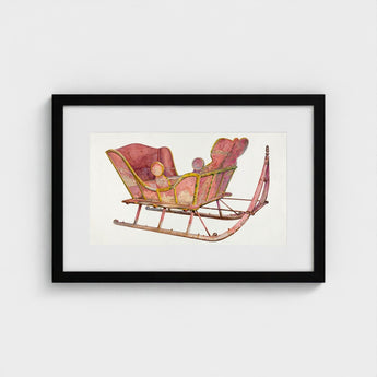 Pink Sleigh - Amos C. Brinton 1930s Decorative Art Print / Canvas Watercolor Painting Vintage Gold Trim Framed Captivating, Prints